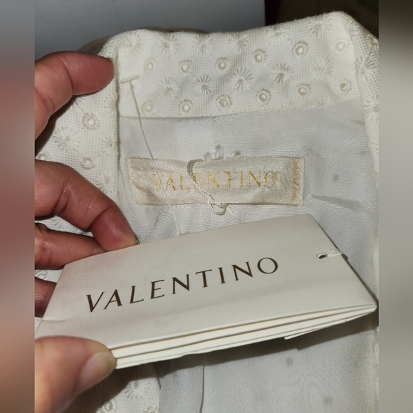 VALENTINO White Blazer Jacket Eyelet Cotton Viscose Long Sleeve Lined Size 6 - Picture 11 of 17
